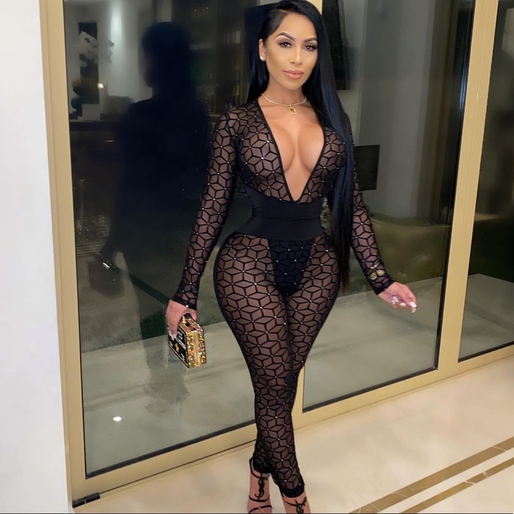 Posh by v two piece black mesh set